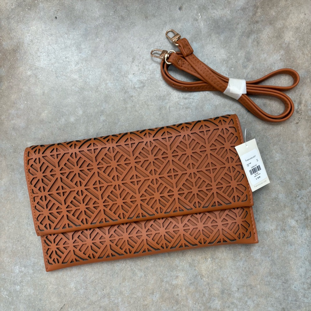 Francesca’s Clutch or Crossbody Bundle – White Beaded + Brown Cutout (Set of 2) - Picture 9 of 11